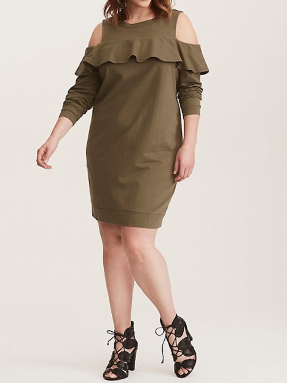 . New Torrid ruffled cold shoulder dress